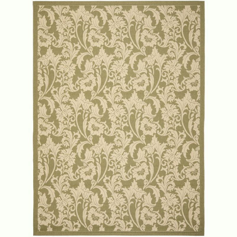 Green Floral Synthetic Stain-Resistant Rectangular Area Rug