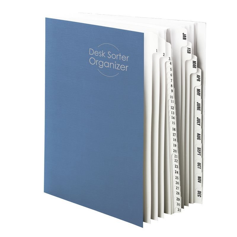 Dark Blue Letter Size Desk File Sorter with 43 Dividers