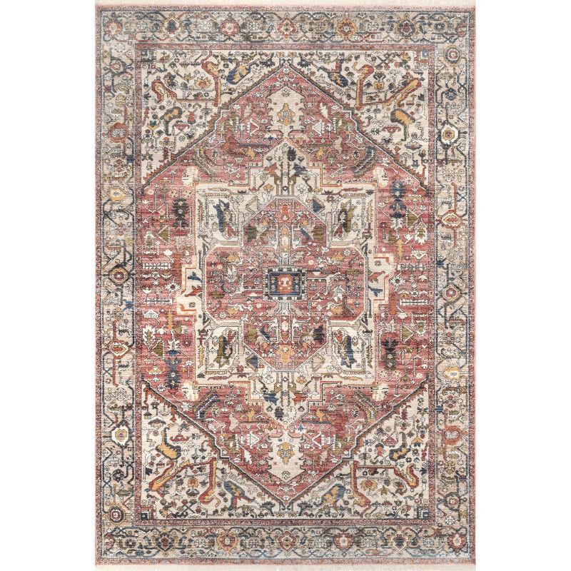 Harriet 2' x 3' Orange Synthetic Medallion Fringe Rug