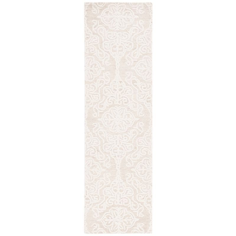 Hand-Tufted Artisan Wool Runner Rug in Beige/Ivory Floral - 27" x 6"