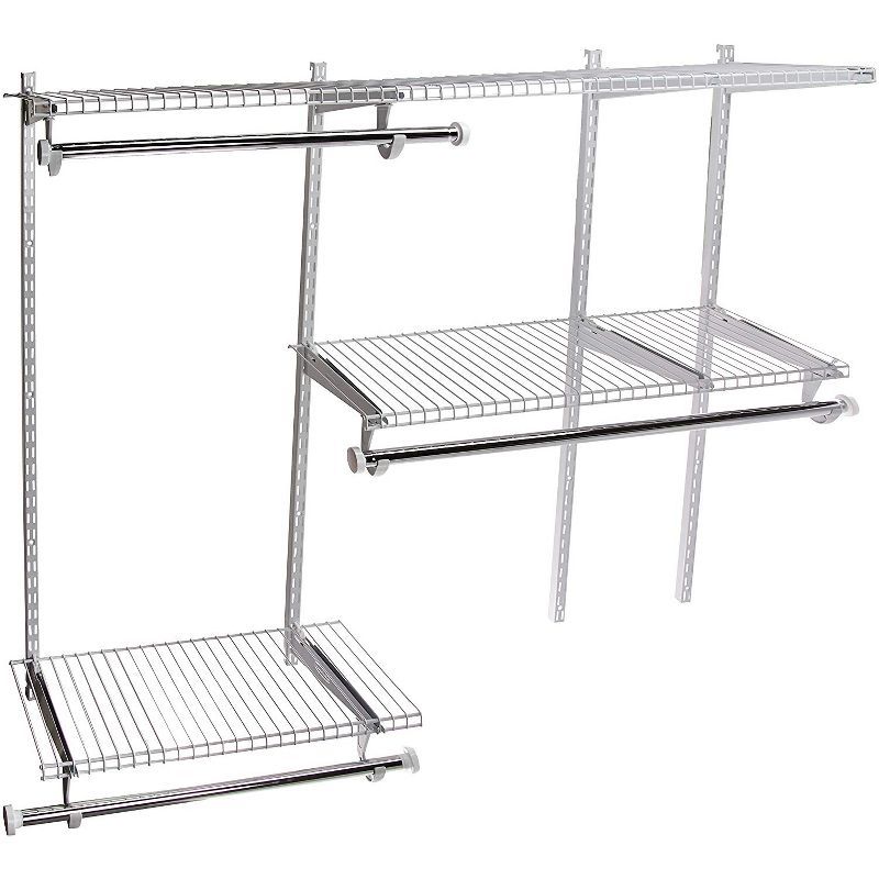 White Adjustable Steel Closet Organizer Kit with Shelves and Rods