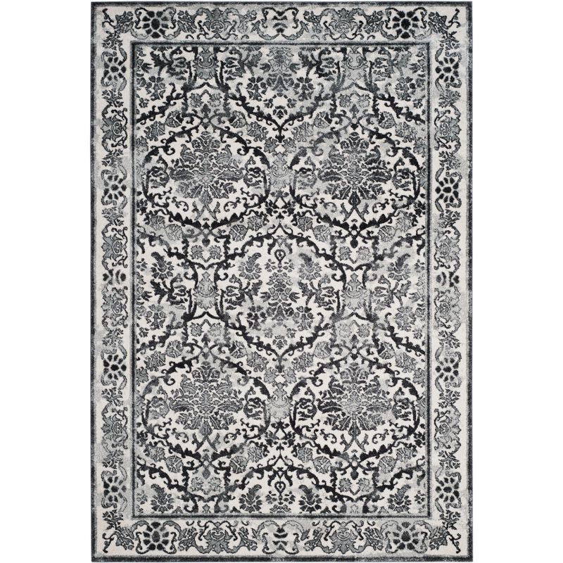 Ivory and Grey Hand-Knotted Synthetic Area Rug 6'7" x 9'