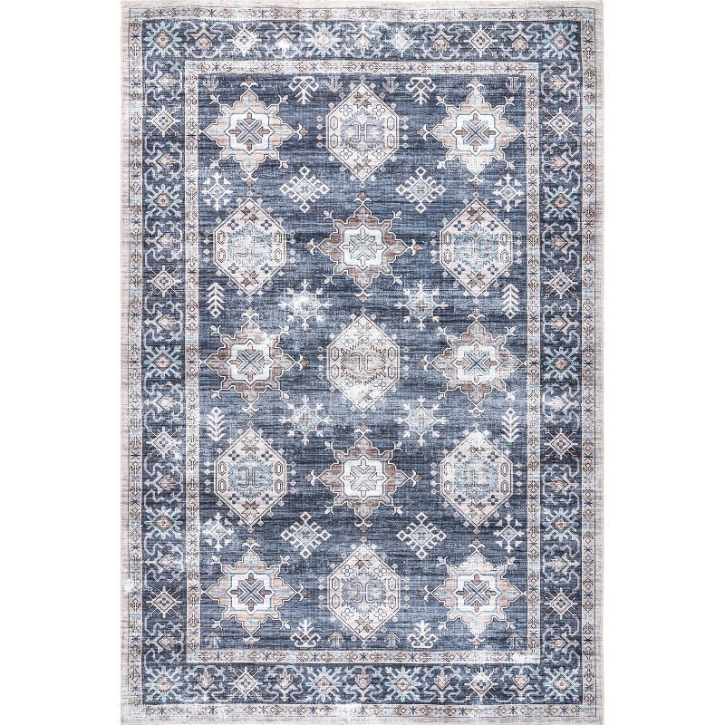 Finley 5' x 8' Gray Synthetic Oriental Washable Area Rug