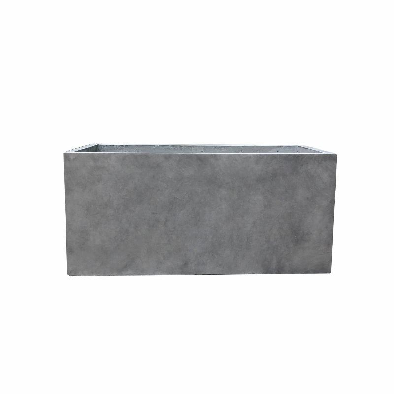 Large Rectangular Gray Lightweight Concrete Outdoor Planter