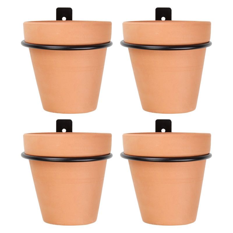 4-Inch Terracotta and Black Metal Wall Planters Set