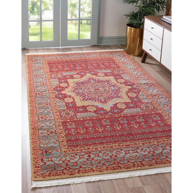 Red and Beige Rectangular Synthetic 9' x 12' Area Rug