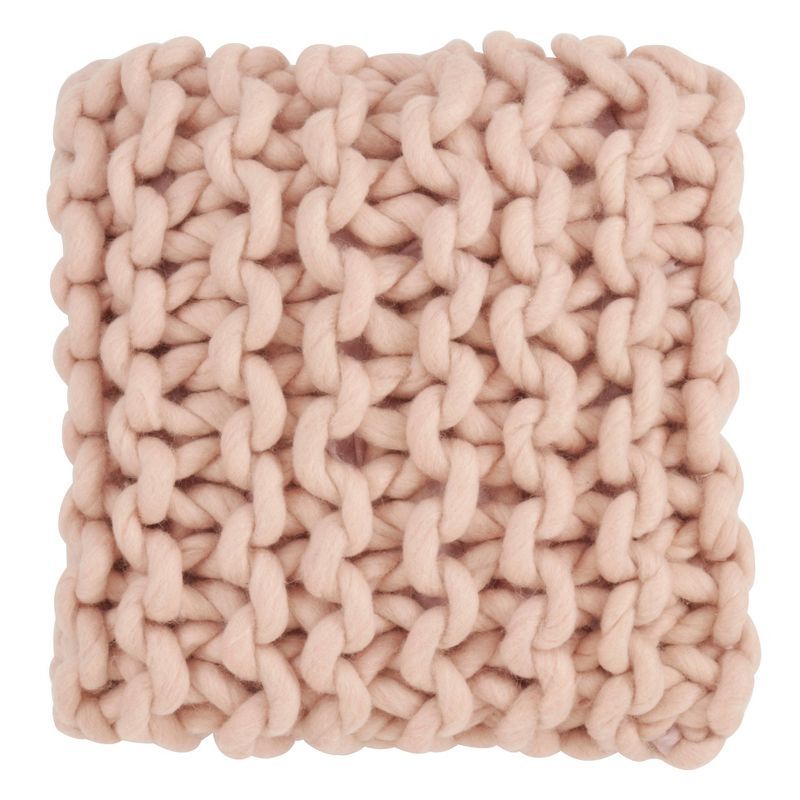 18" Chunky Knit Pink Wool Square Throw Pillow Cover