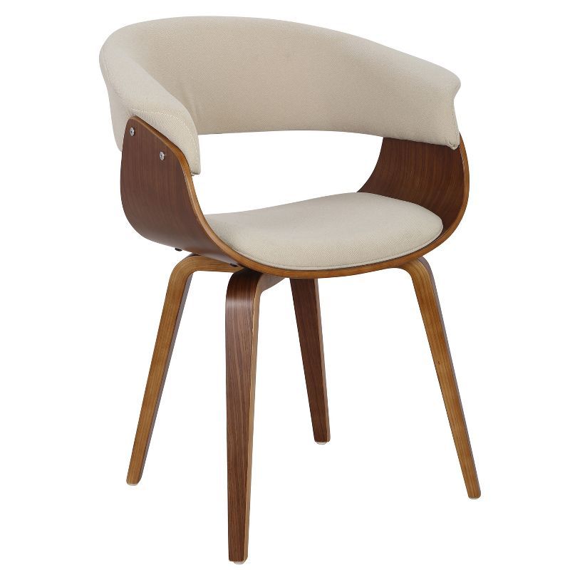 Walnut and Cream Upholstered Curved Arm Chair