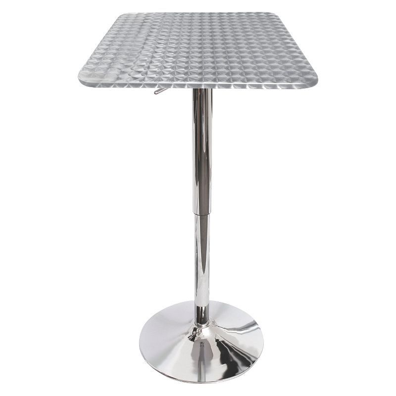 Adjustable Chrome Square Bar Height Table with Swirl Pattern