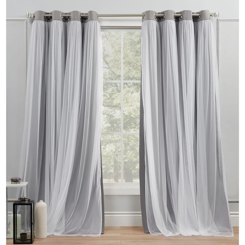 Soft Grey Double Layer Blackout and Sheer Grommet Curtains