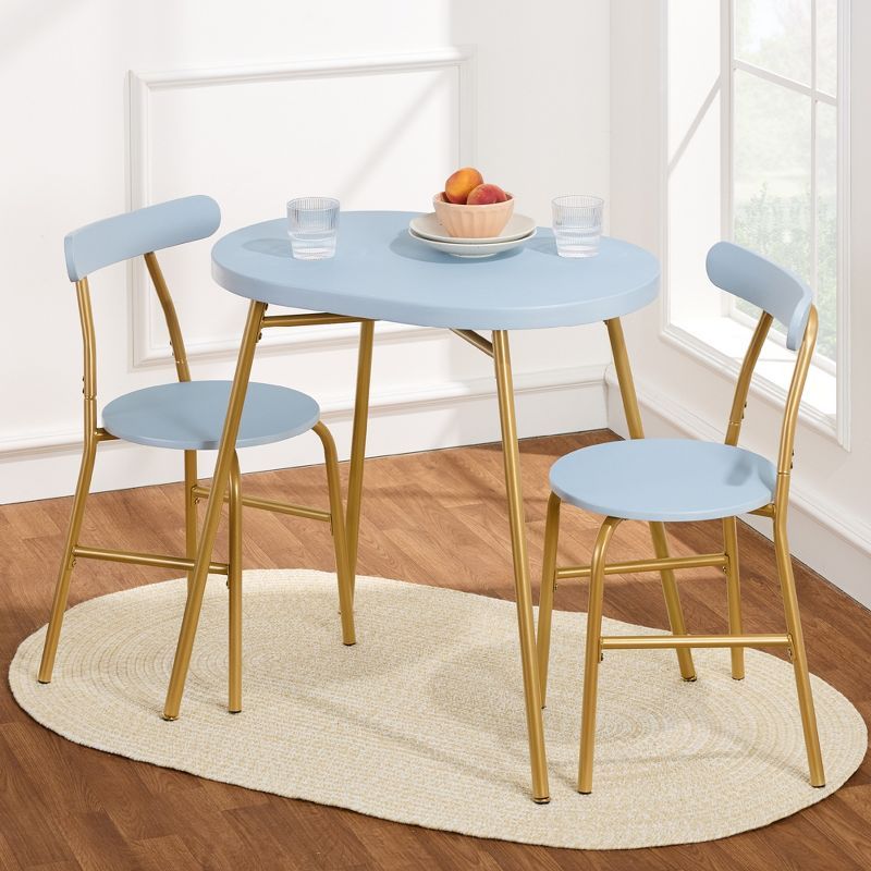 Light Blue and Gold 3-Piece Modern Oval Dining Set