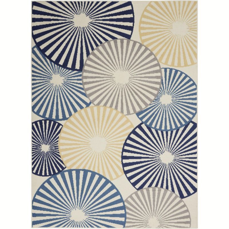 Radiant Disk Ivory and Navy 4' x 6' Synthetic Area Rug