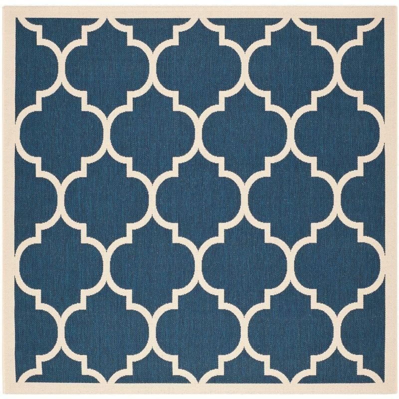 Navy and Beige Square Synthetic Outdoor Area Rug