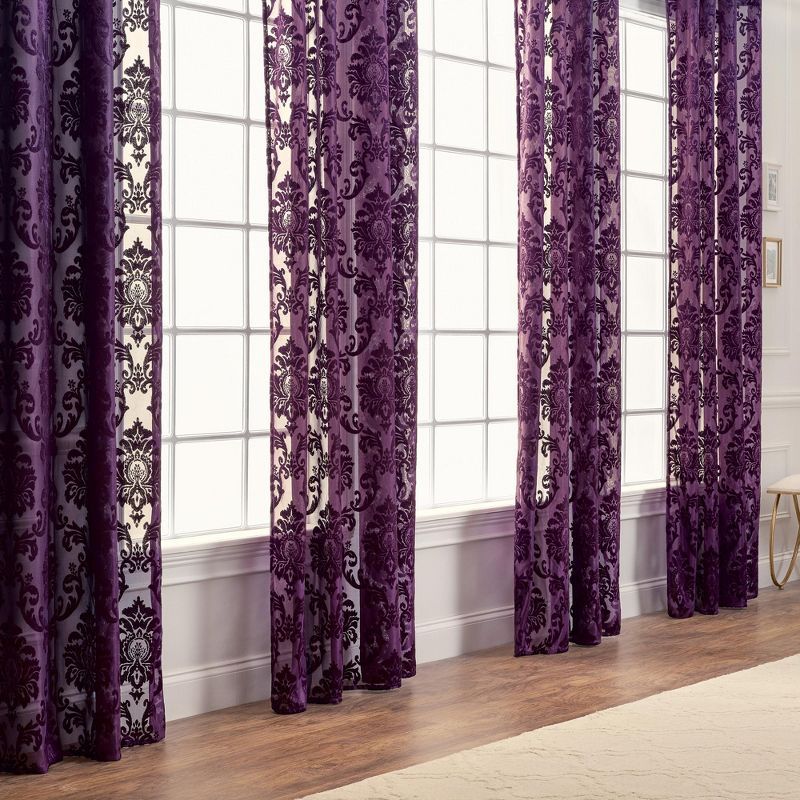 Chanasya 2pk Devore Damask Sheer Grommet Window Curtain Panels - Set of 2