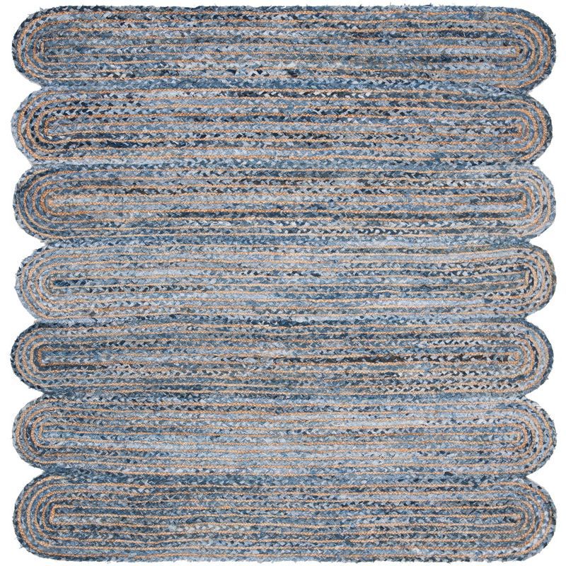 Coastal Charm Hand-Knotted Blue Square Cotton & Synthetic Rug