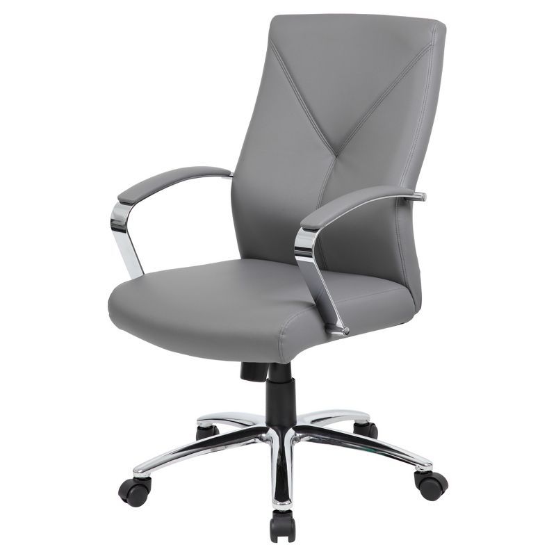 Gray Leather High Back Executive Swivel Chair with Fixed Arms