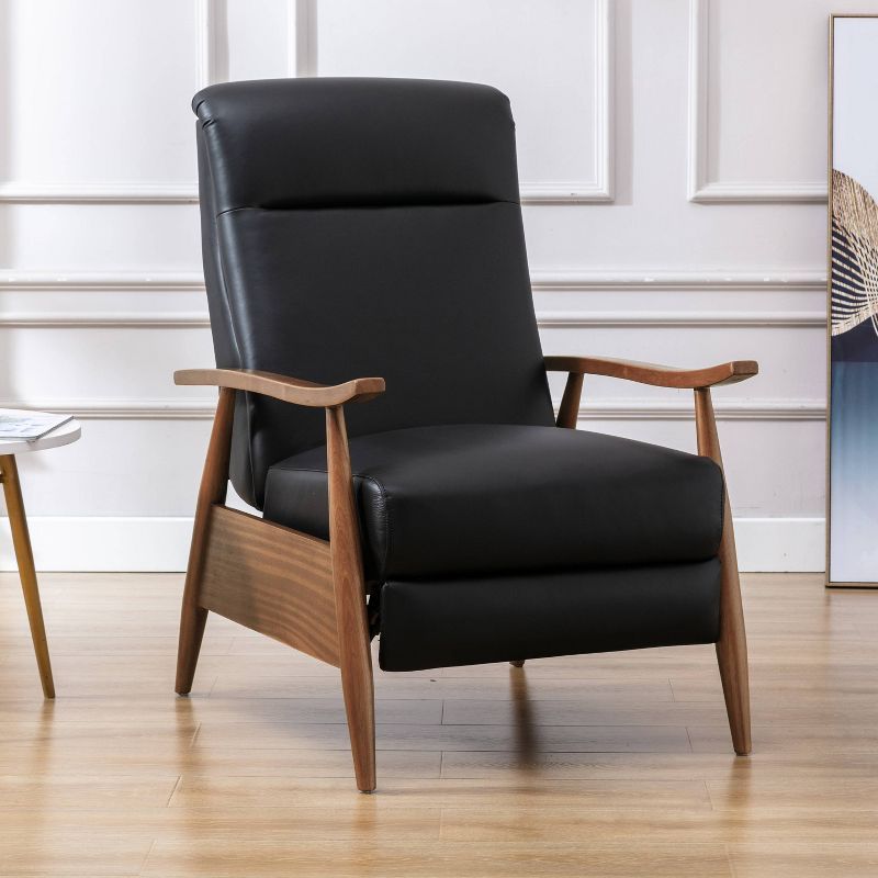 Fairview Black Leather Mid-Century Modern Push Back Recliner