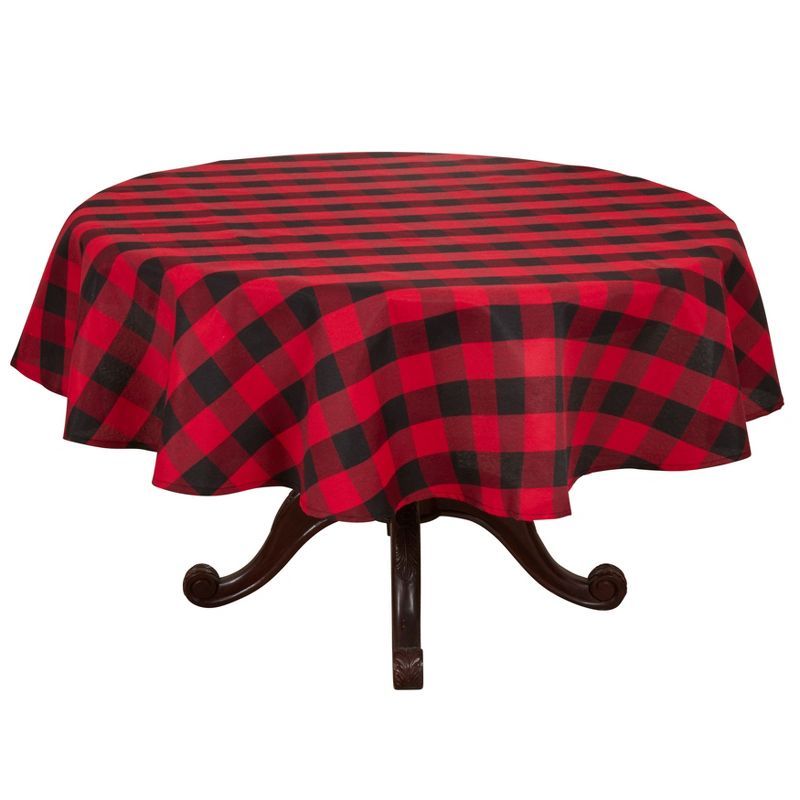 Red and Black Buffalo Plaid Round Cotton Blend Tablecloth