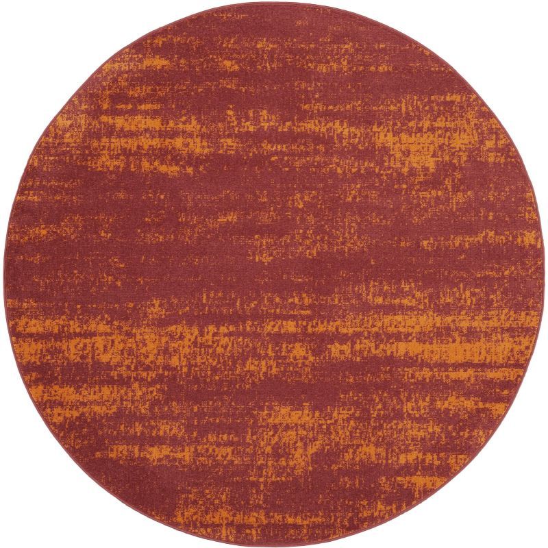 Elysian Red Abstract 4' Round Synthetic Outdoor Rug