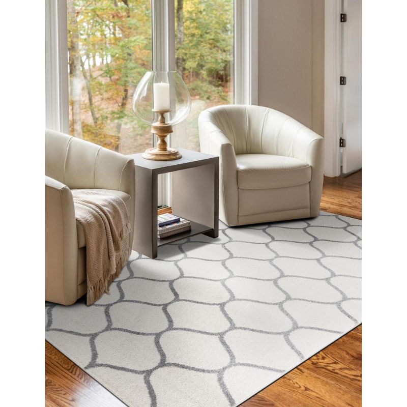 Ivory and Gray Trellis Synthetic Indoor Area Rug