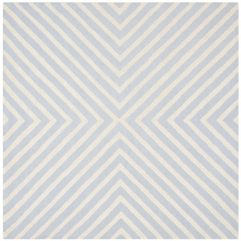 Hand-tufted Light Blue/Ivory Wool Square Rug - 4' x 4'