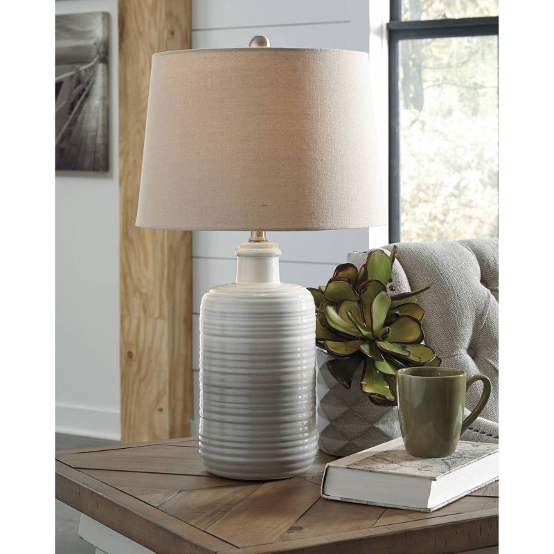 Set of 2 Taupe and White Ceramic Table Lamps