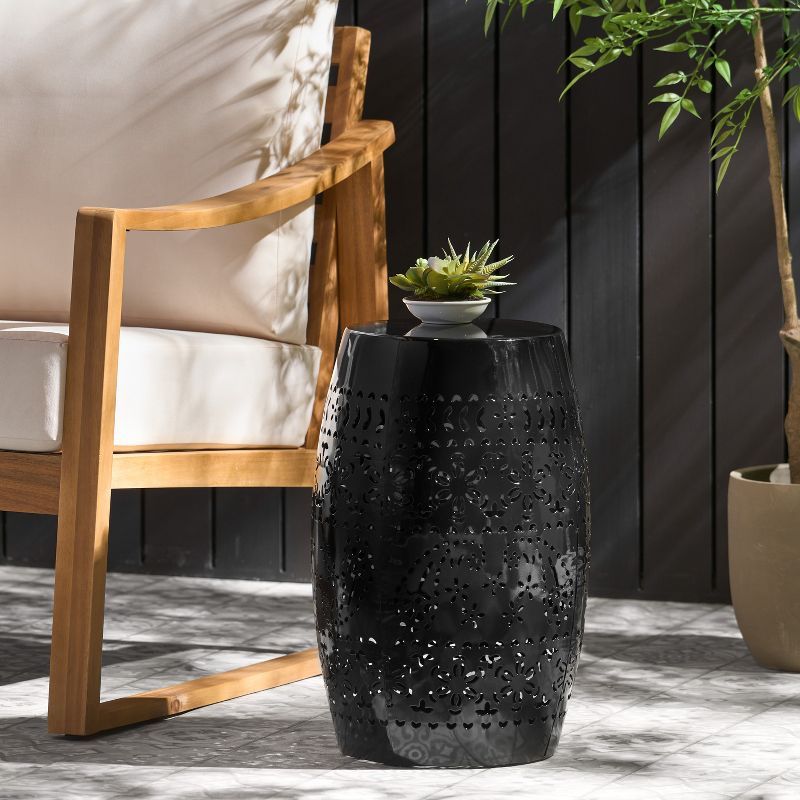 Ruby Black Iron Lace Cut 12-Inch Side Table