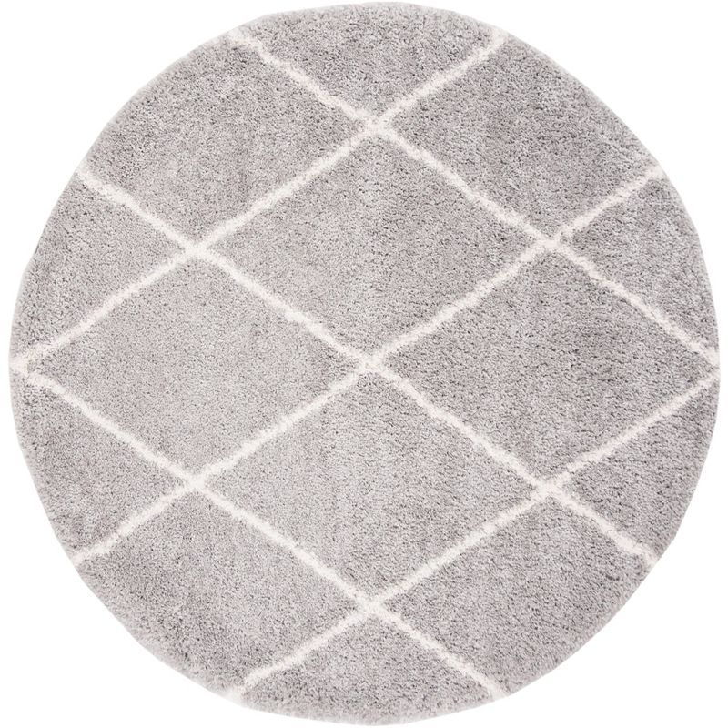 Gray Round Shag Area Rug with Diamond Pattern