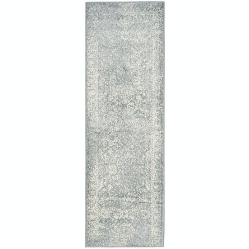 Slate and Ivory Medallion Hand-Knotted Runner Rug