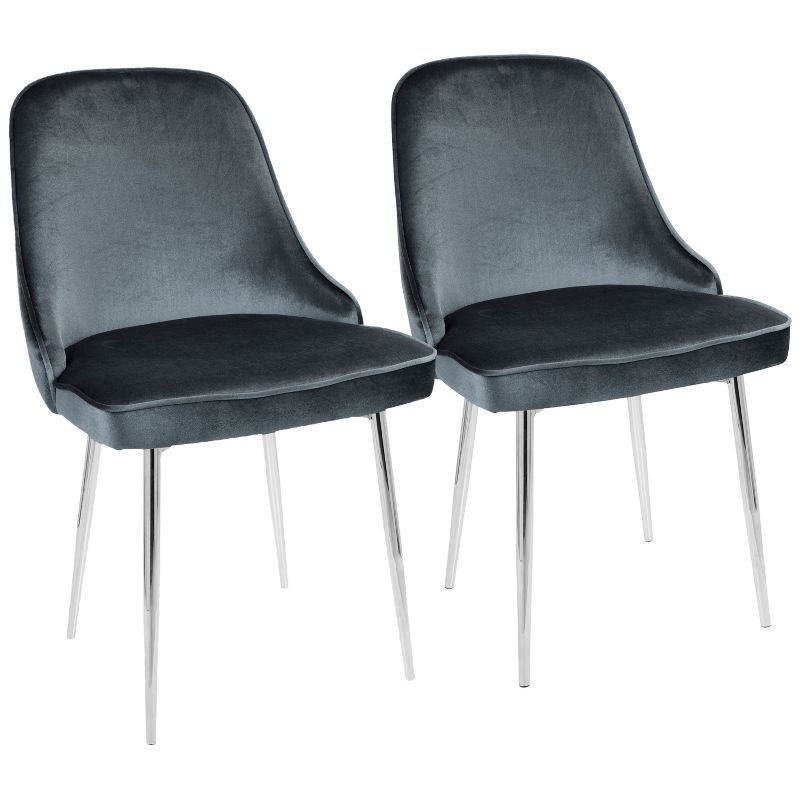 Chrome Blue Velvet Upholstered Parsons Side Chair Set