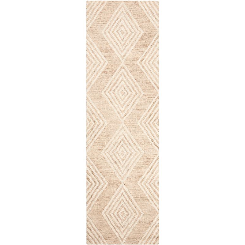 Ivory and Beige Hand Tufted Wool Floral Runner Rug