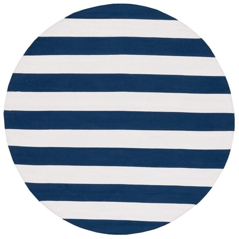 Navy and Ivory Striped Round Cotton Area Rug