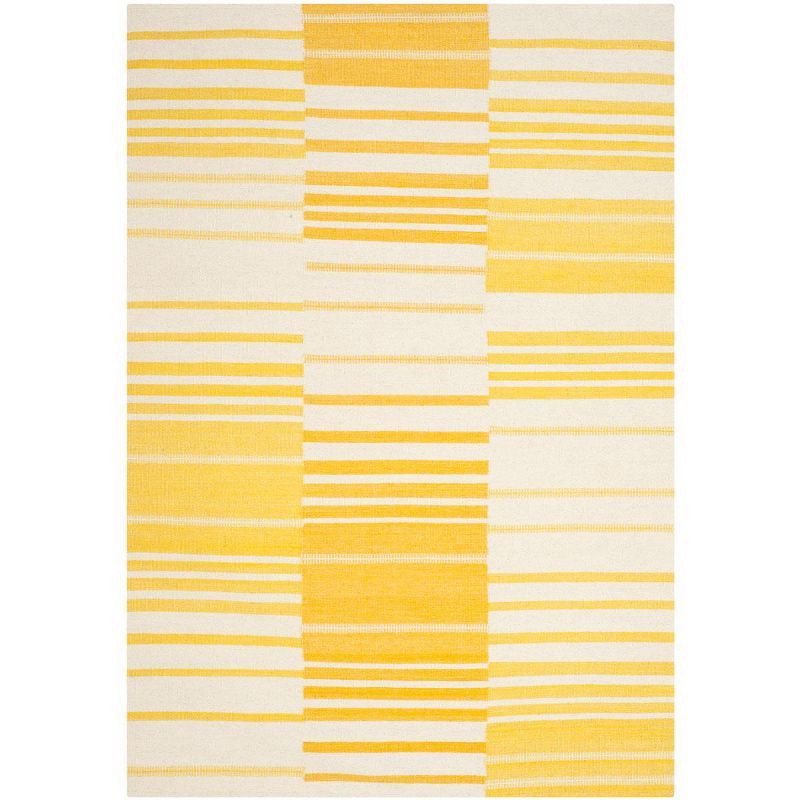 Handmade Gold and Ivory Wool Flat Weave Area Rug, 5' x 8'