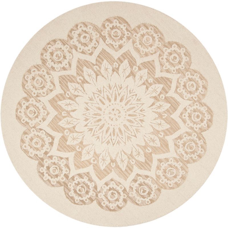 Ivory Floral Handmade Tufted Wool Round Area Rug