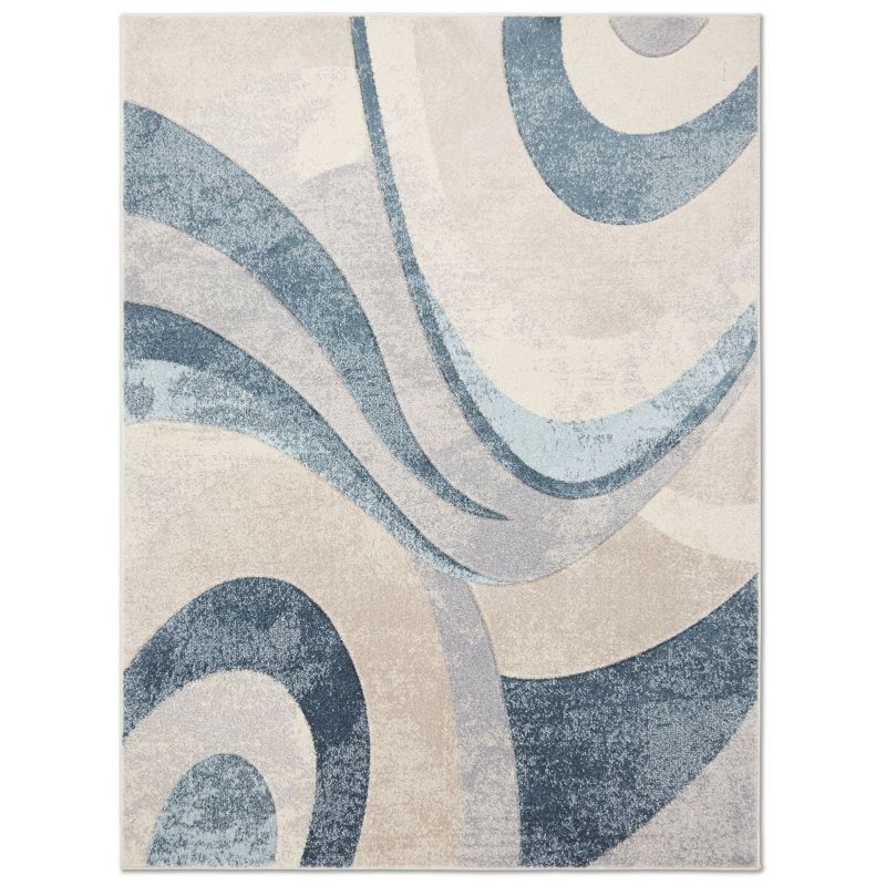 Tribeca Blue and Gray Abstract Synthetic Area Rug