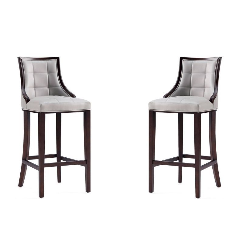 Set of 2 Light Grey Faux Leather Walnut Wood Bar Stools