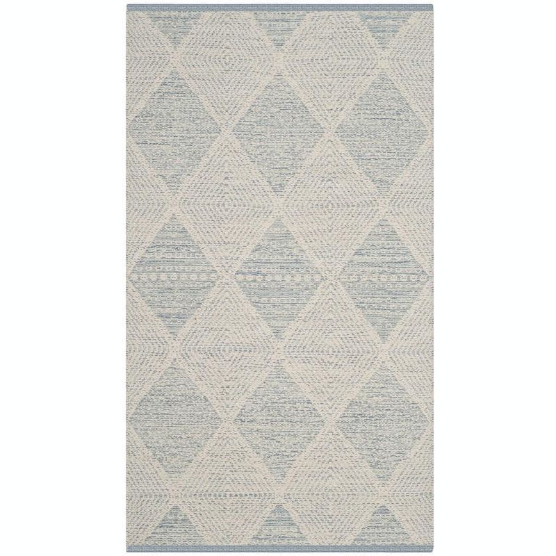 Light Blue Handwoven Wool and Cotton Area Rug, 3' x 5'