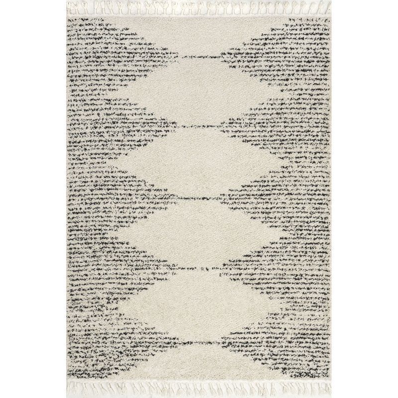 Cozy Moroccan Shag Square Area Rug with Braided Tassels, White