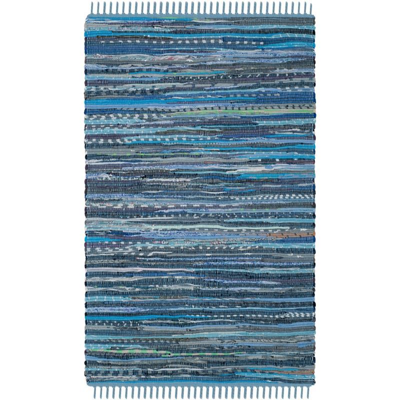 Handmade Blue Striped Cotton Flat Woven Area Rug