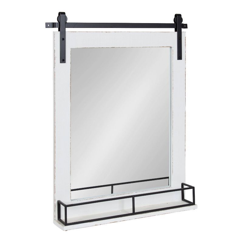 White Rectangular Wood Wall Mirror with Shelf