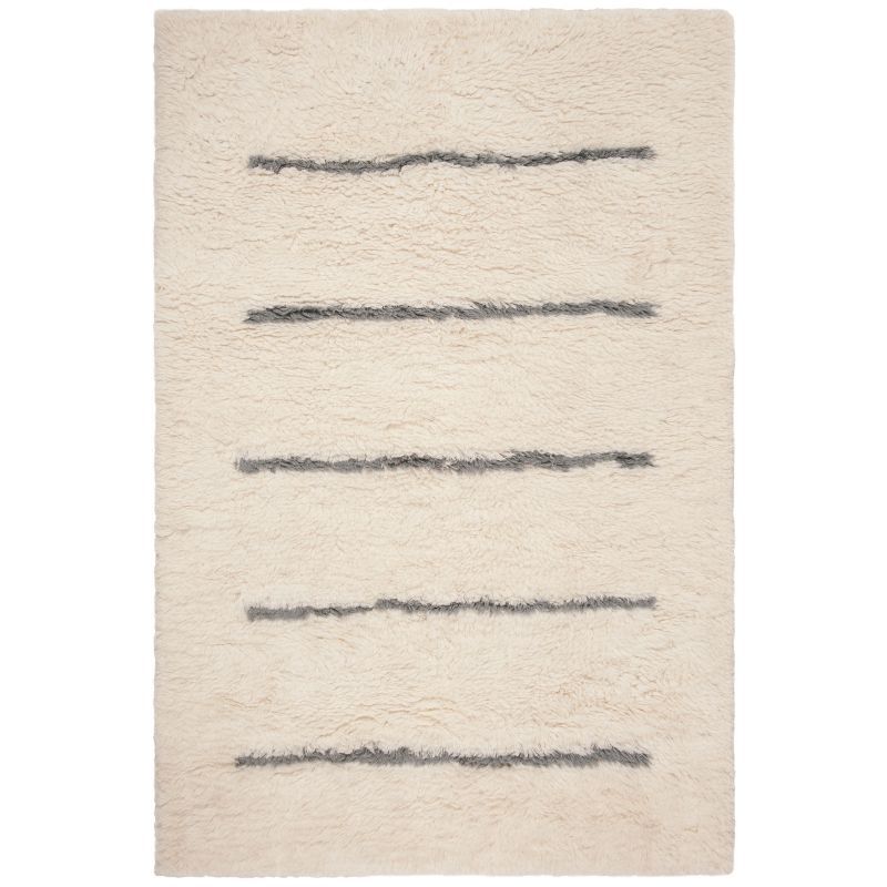 Kenya Ivory and Grey 6' x 9' Hand-Knotted Wool Area Rug