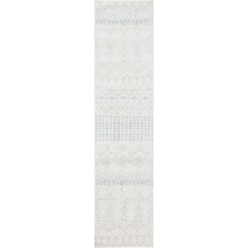 Ivory and Light Grey Hand-Knotted Synthetic 2' x 11' Runner Rug