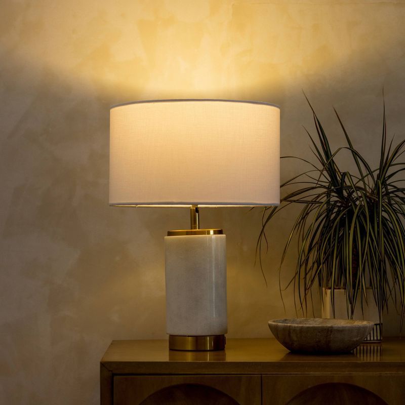 White Marble LED Table Lamp with USB Port and Brass Accents