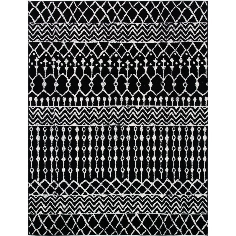 Black and Ivory Synthetic Boho Chic Area Rug 8' x 10'