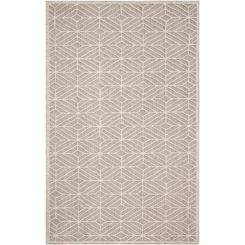 Ivory and Black Hand-Tufted Wool Area Rug, 4' x 6'