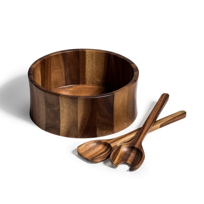 Large Acacia Wood Salad Bowl with Servers