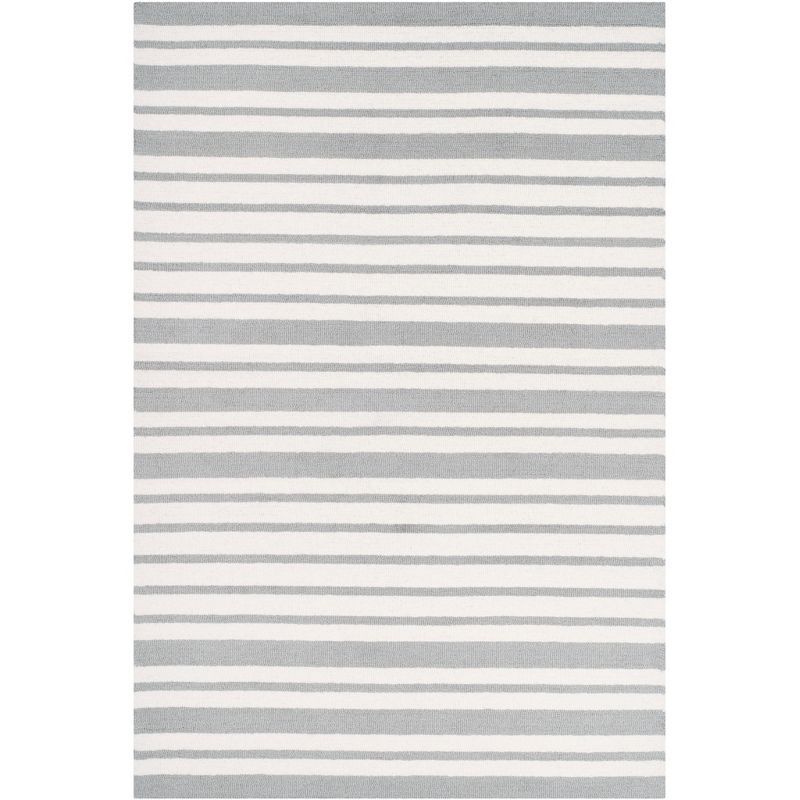 Gray and White Striped Hand-Tufted Wool Kids Rug