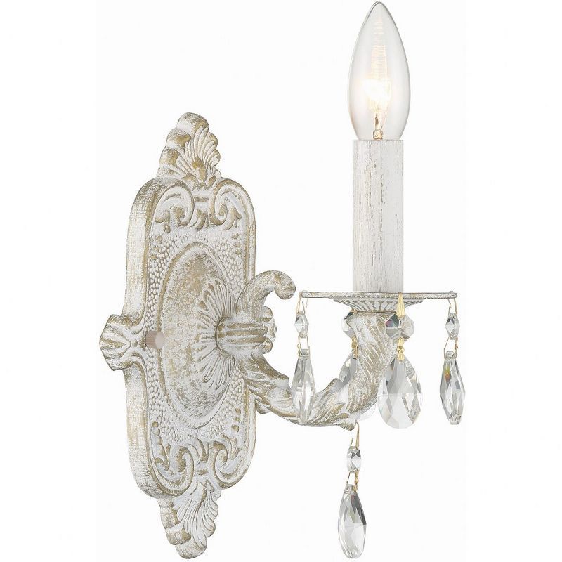 Antique White Wall Sconce with Clear Hand Cut Crystals