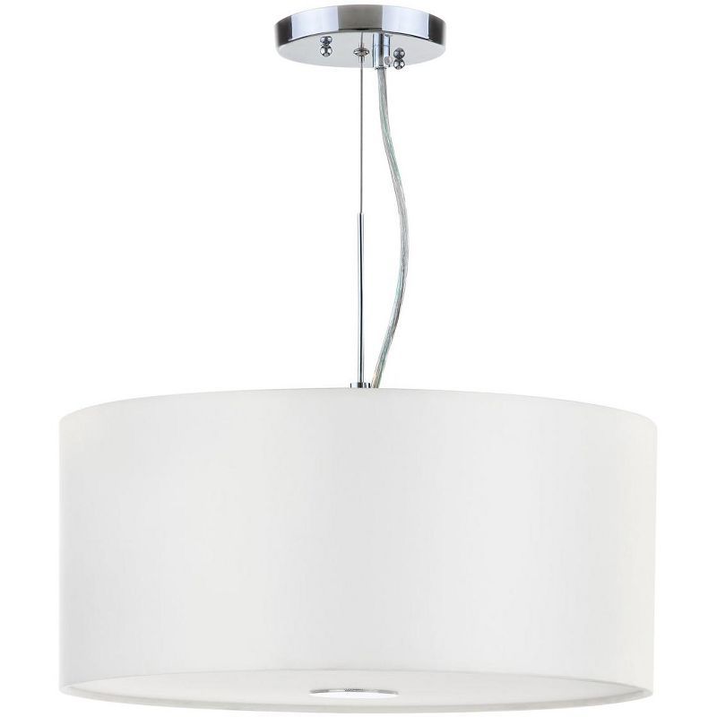 Chic Crystal-Embellished Chrome Drum Pendant Light, 16" White Shade