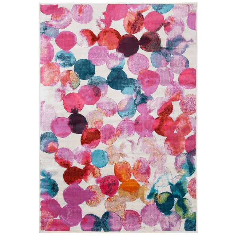 Light Blue and Pink Floral Synthetic Stain-Resistant Area Rug